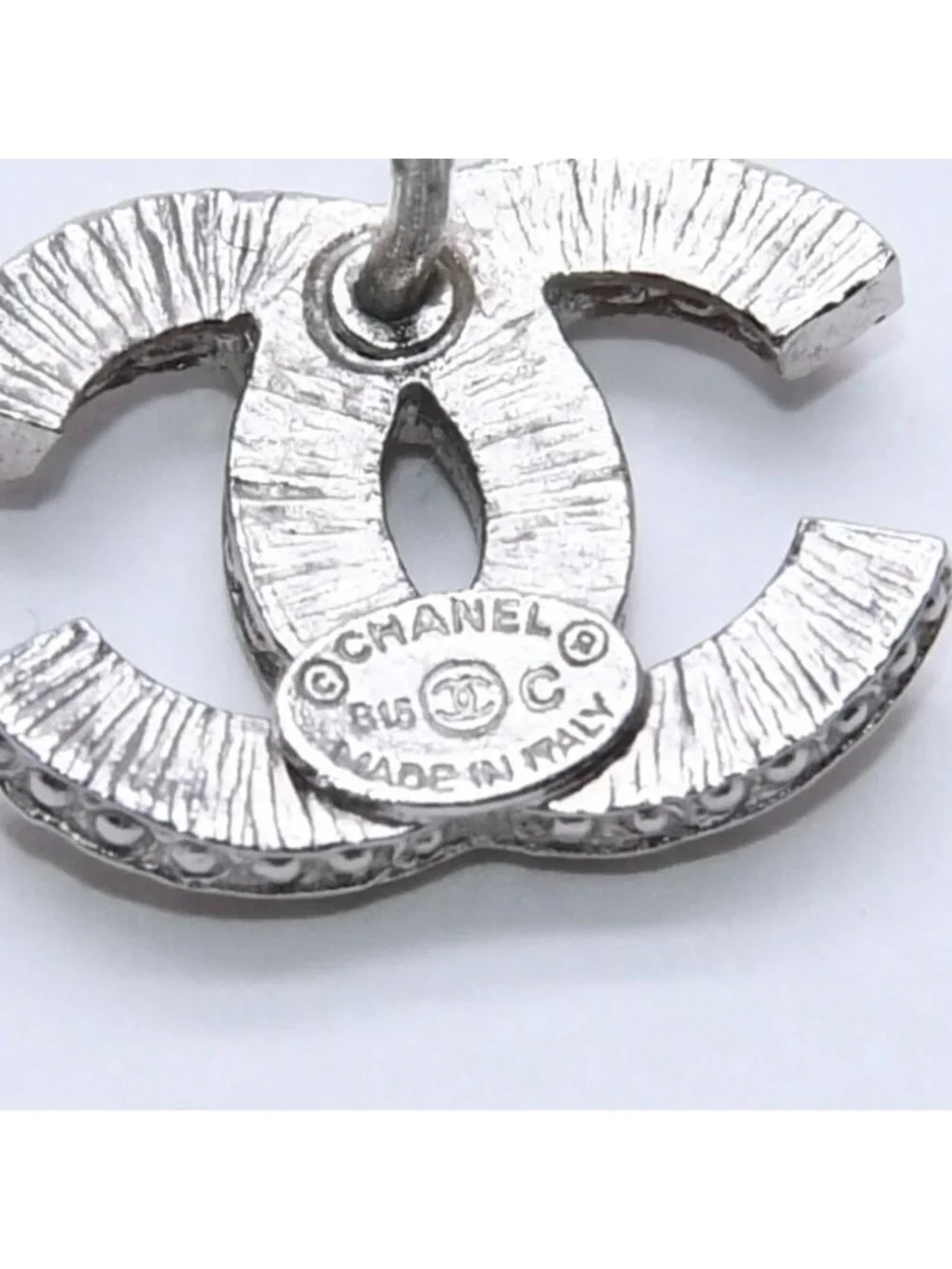 Chanel CC Logo Earrings 15 Rhinestone Metal Silver Clear